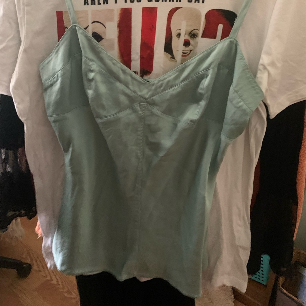 Blue green silk tank top